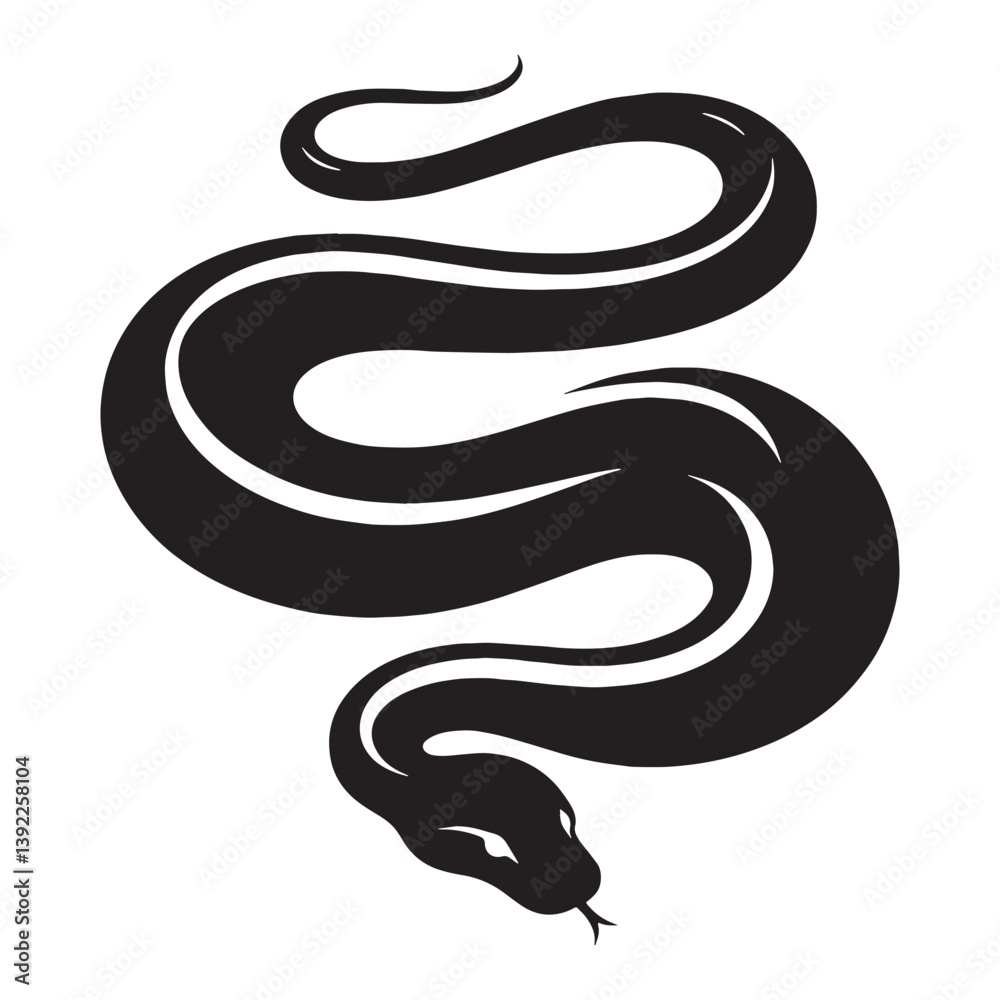 Fototapeta premium Massive Boa Constrictor silhouette, its strength unmatched by any predator – Boa Constrictor illustration – Minimalist Boa Constrictor vector – Snake silhouette