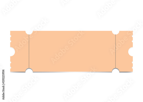 Blank vintage ticket isolated on white background. Ideal for events, cinema, raffle, entry passes or retro design projects. Easy to customize