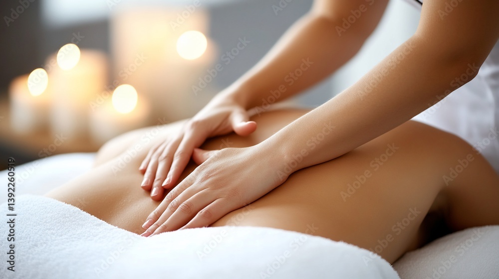 Fototapeta premium Back massage, spa, candles, relaxation, wellness