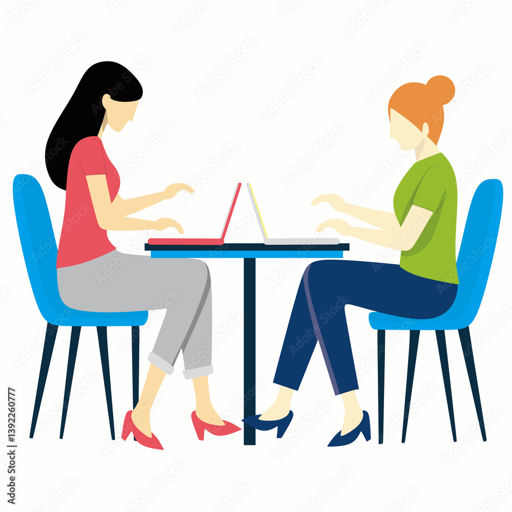 business people working together, vector illustration of women working online using laptop business people working together, vector illustration of women working online using laptop