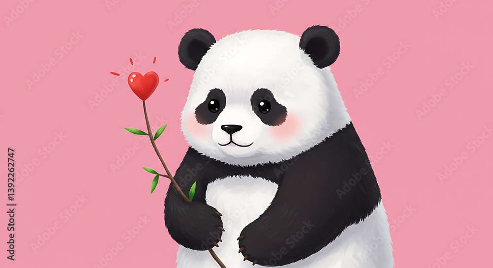 Naklejka premium A Pandas Gentle Heart Sweetness In Bloom Whispers Of Love Tender Embrace Peaceful Panda Hearts Desire Loving Gaze Gentle Soul A Gift Of Love My Heart For You AI Generated