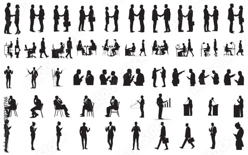Business People Silhouettes Collection: Office, Meeting, and Work Poses