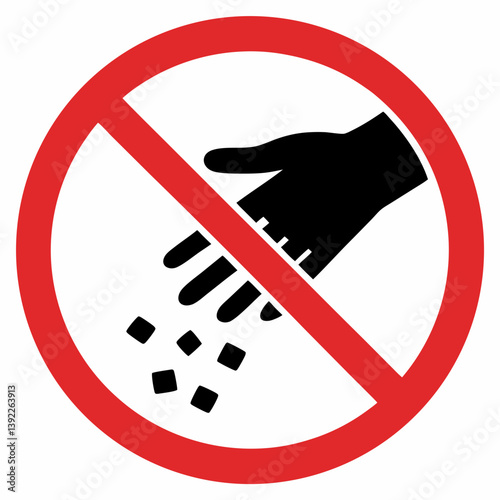 No littering sign, warning against waste disposal, prohibition symbol on white background