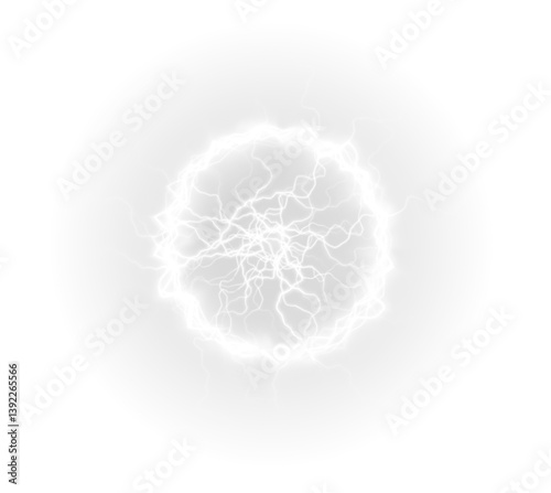 glowing electric white lightning portal png with round plasma frame high-voltage energy bursts. Isolated on transparent background, perfect for dynamic, sci-fi or thunderstorm designs.
