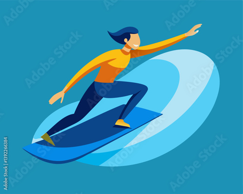A person surfing on a wave image. Isometric style. Vector illustration.