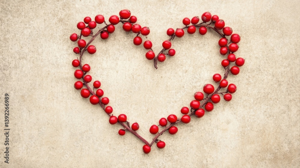 Heart Shape Created from Fresh Red Berries on a Light Beige Background Ideal for Healthy Lifestyle Text with Copy Space for Your Inspirational Messages Heart Shape Created from Fresh Red Berries on a Light Beige Background Ideal for Healthy Lifestyle Text with Copy Space for Your Inspirational Messages