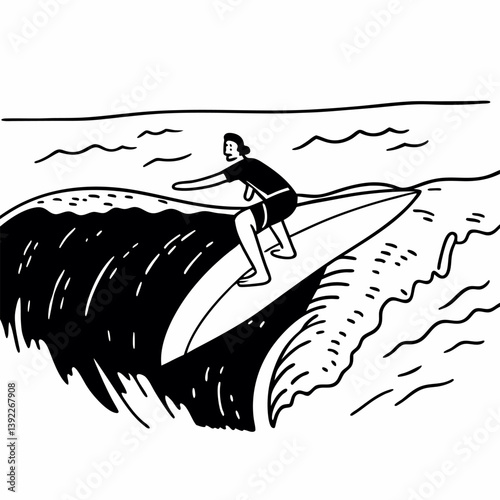 A person surfing on a wave outline simple image. Flat style. Vector illustration.