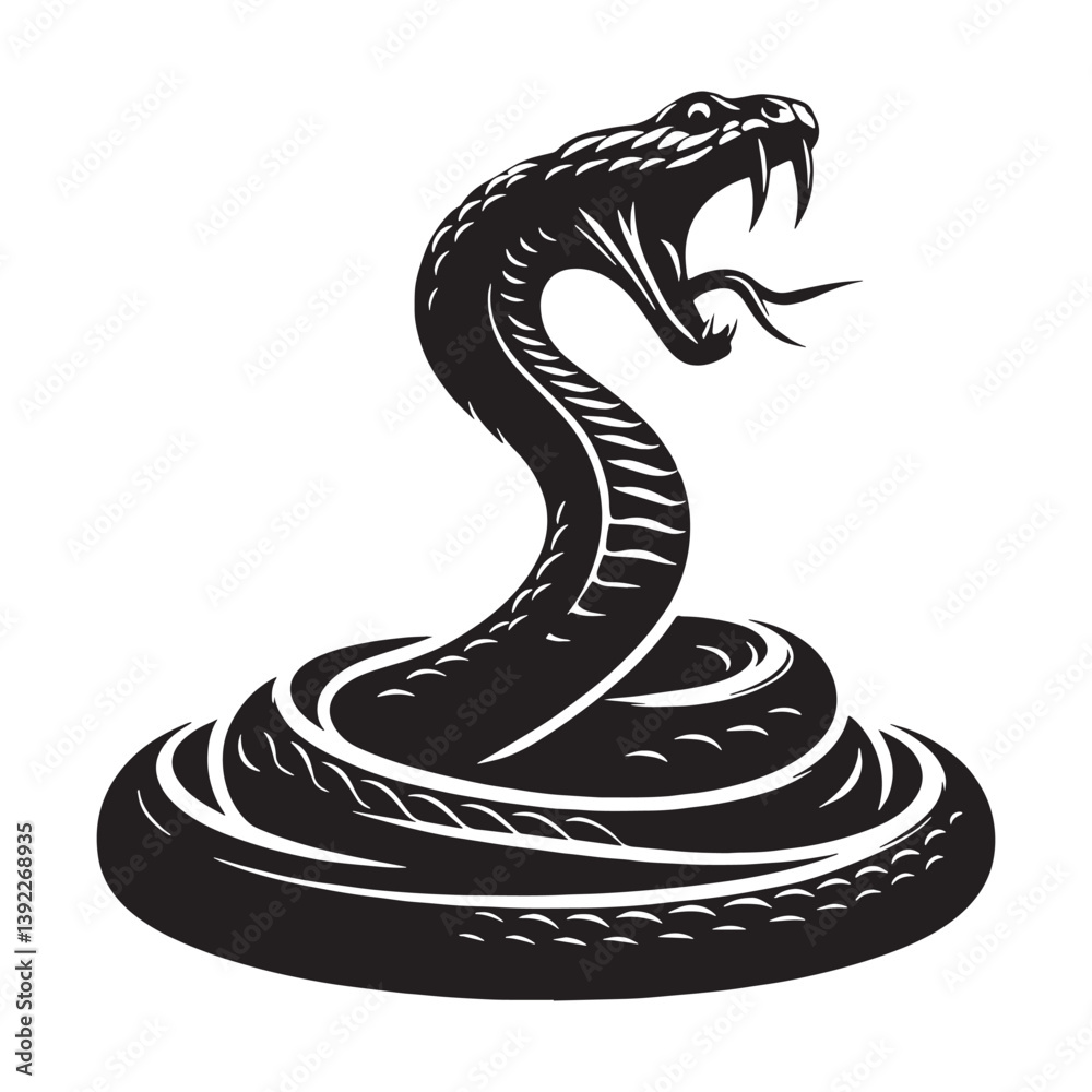 Fototapeta premium Predatory Viper silhouette, hunting in the dense undergrowth – Viper illustration – Minimalist Viper vector – Snake silhouette