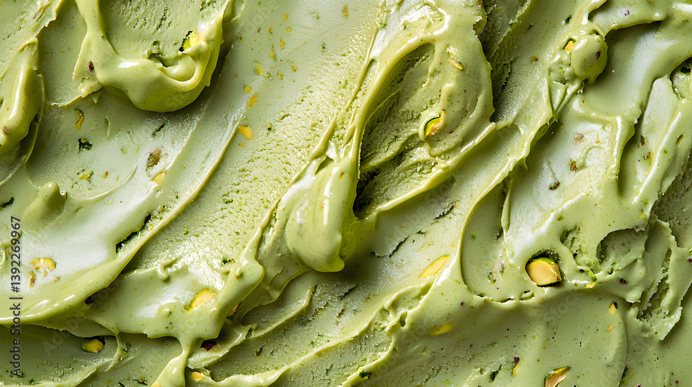 Obraz premium Creamy Pistachio Ice Cream with Nuts Background