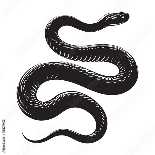Poisonous Viper silhouette, its fangs ready to inject venom – Viper illustration – Minimalist Viper vector – Snake silhouette

