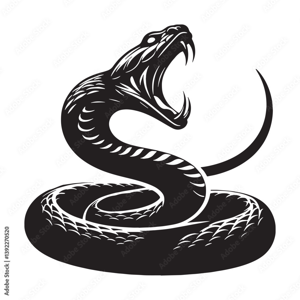 Naklejka premium Fierce Viper silhouette, with a strike that strikes fear – Viper illustration – Minimalist Viper vector – Snake silhouette