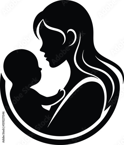Elegant Mother And Baby Silhouette Logo Vector Graphic Illustration Design, mother, baby, silhouette, vector, illustration, love, family, parent, child, newborn, mom, care, motherhood, graphic, design
