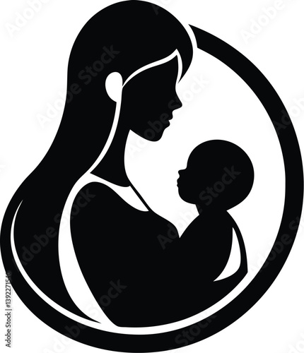 Mother And Child Silhouette Minimalist Graphic Design Love And Care, mother, child, baby, silhouette, mom, love, family, newborn, care, vector, illustration, icon, design, graphic, motherhood, parent
