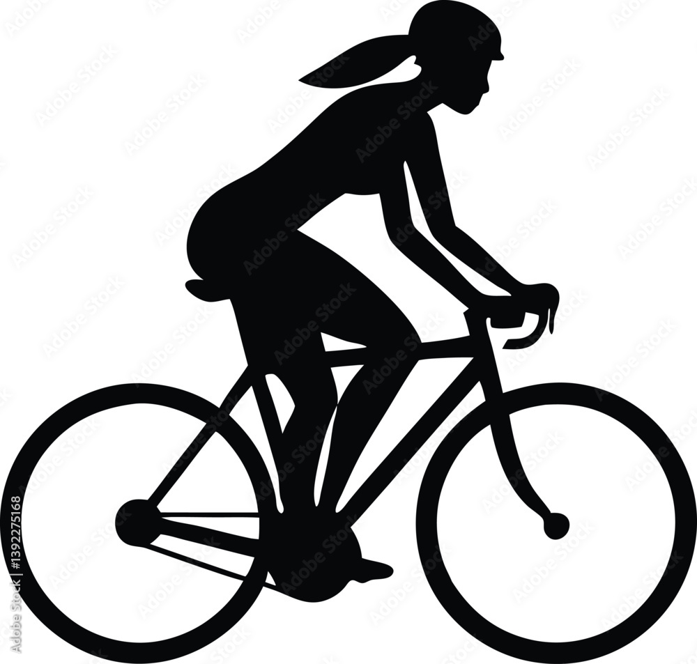 Obraz premium Silhouette Of A Woman Riding A Road Bike For Fitness And Exercise, woman, bicycle, bike, cycling, silhouette, road bike, fitness, exercise, sport, workout, active, athlete, training, healthy