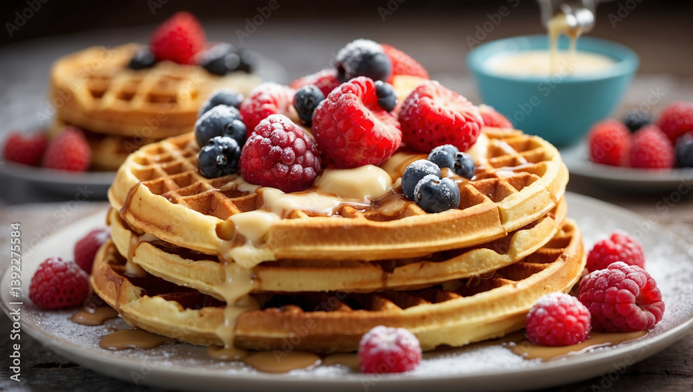 Stack of Delicious Waffles Perfect for Breakfast or Dessert