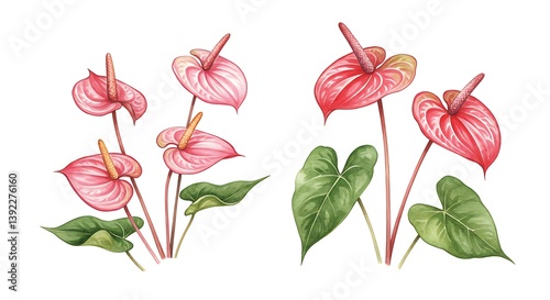 Watercolor Delights: Pink Anthurium Blooms AI Generated