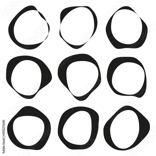 Obraz na płótnie Distorted circle icons. Abstract organic shapes. Black vector elements. Geometric minimal set. w salonie