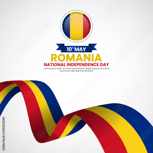 Romania national independence day waving ribbon flag for social media post or banner and greeting card