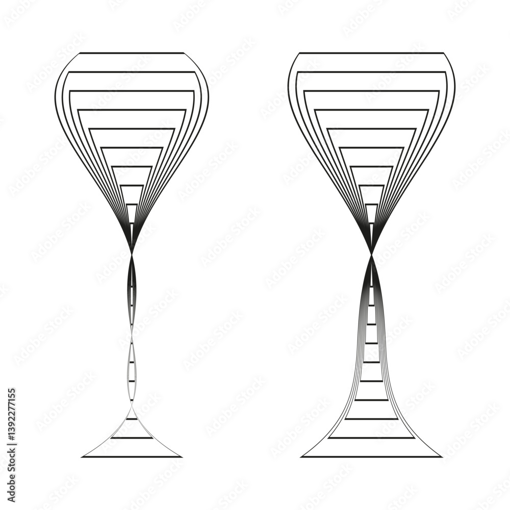 Wine glass illusion. Abstract shape vector. Symmetrical black design. Reflective narrow stem.