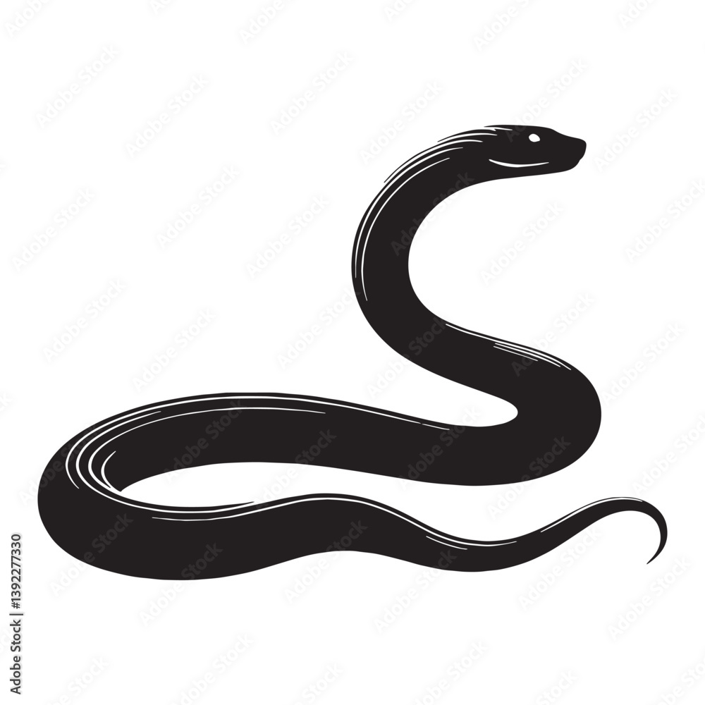 Fototapeta premium Intense Black Mamba silhouette, fast and ferocious in its attack – Black Mamba illustration – Minimalist Black Mamba vector – Snake silhouette
