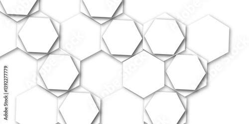 Abstract set of hexagon out line light grey and white hexagon 3d effect pattern with shadow seamless texture background. Use for book, poster, flyer, website vector illustration.