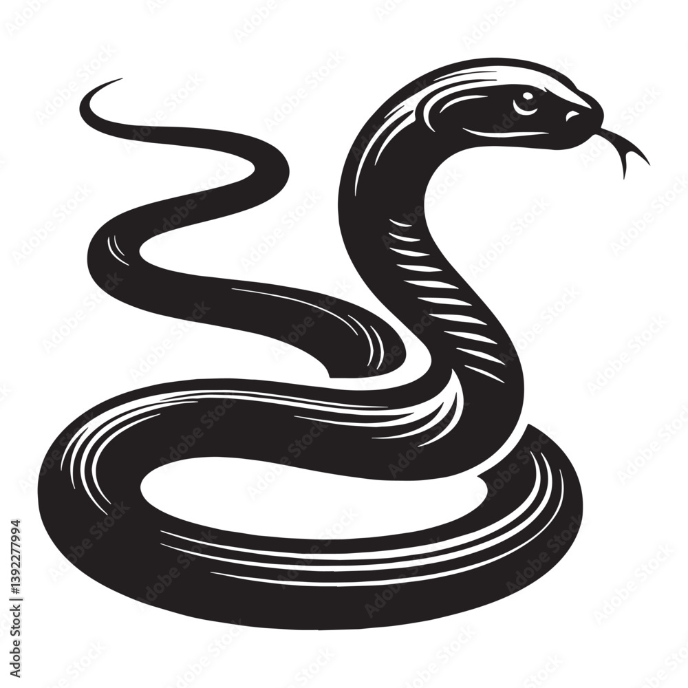 Fototapeta premium Poisonous Black Mamba silhouette, a symbol of danger and power – Black Mamba illustration – Minimalist Black Mamba vector – Snake silhouette