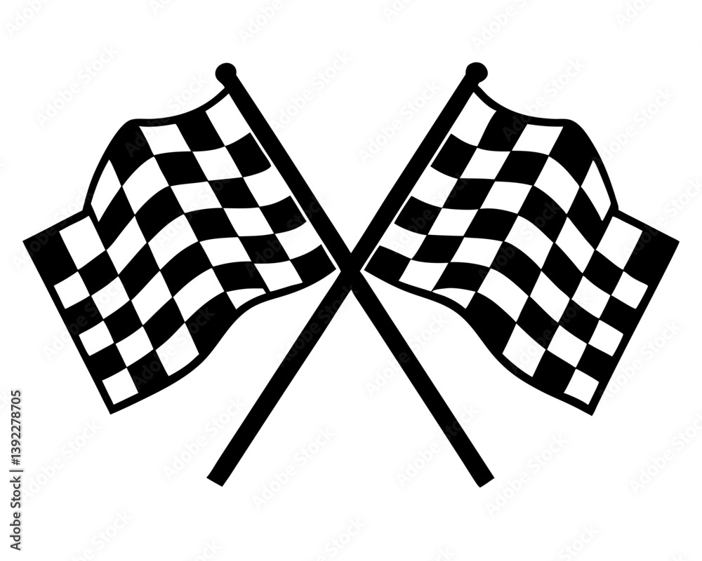 Fototapeta premium Two Crossed Checkered Flags Silhouette Vector & Racing Symbol SVG
