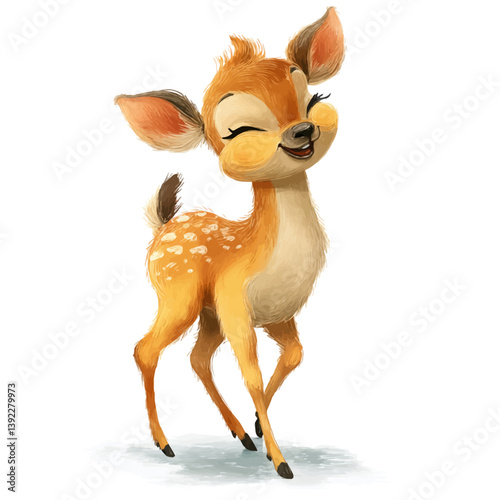Joyful Bambi Illustration: An endearing illustration of a fawn character, rendered with delightful detail and cheerful expression, capturing the essence of youthful innocence and playful charm.