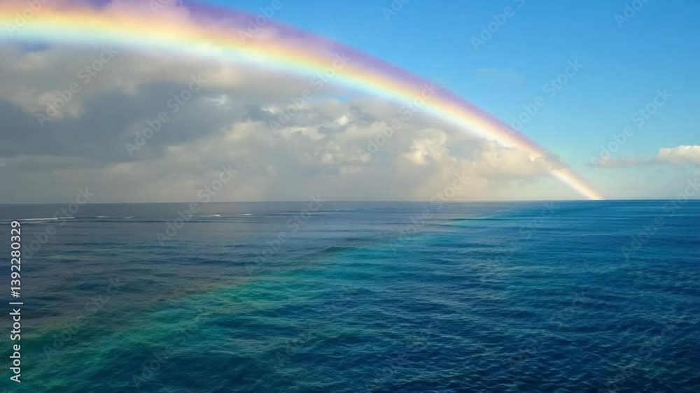 Vibrant Rainbow Arcing Over a Tranquil Ocean Vibrant Rainbow Arcing Over a Tranquil Ocean