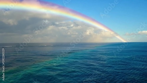 Vibrant Rainbow Arcing Over a Tranquil Ocean