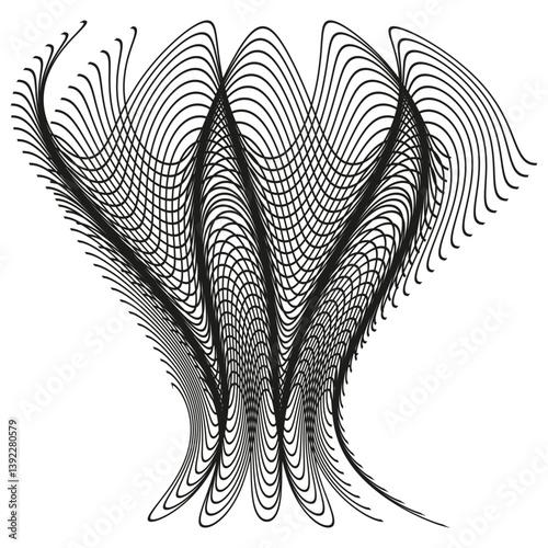 Obraz na płótnie Complex curved lines. Artistic vector shape. Flowing black form. Optical abstract design. w salonie
