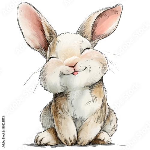 Smiling Bunny: A charming illustration of a happy bunny with an expressive smile, exuding joy and playfulness. The adorable creature brings a touch of whimsy to this image.