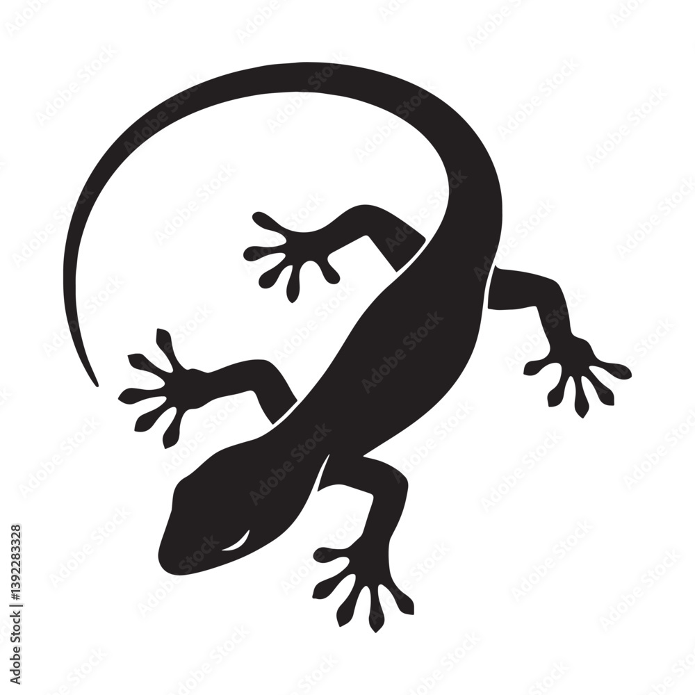 Naklejka premium Stealthy Lizard silhouette, blending into its environment – Lizard illustration – Minimalist Lizard vector – Reptile silhouette