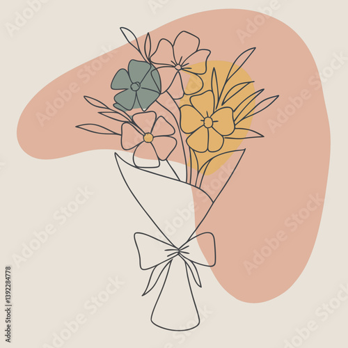 Minimalist floral bouquet illustration on soft pastel background  