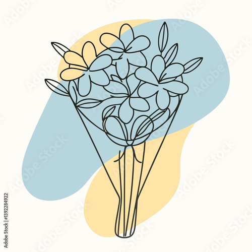 Floral line art bouquet illustration against soft color background  