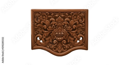 Javanese wooden carving frame with floral ornament