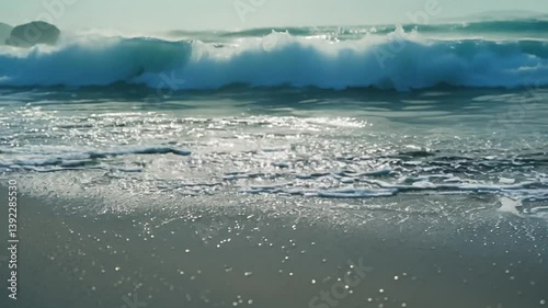 Ocean Waves Crashing on Sandy Beach