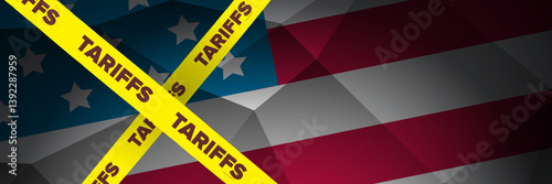 American tariffs and US government taxation vector banner. Usa trade war and war policy, duties imposed on imports and exports. New tariffs for countries