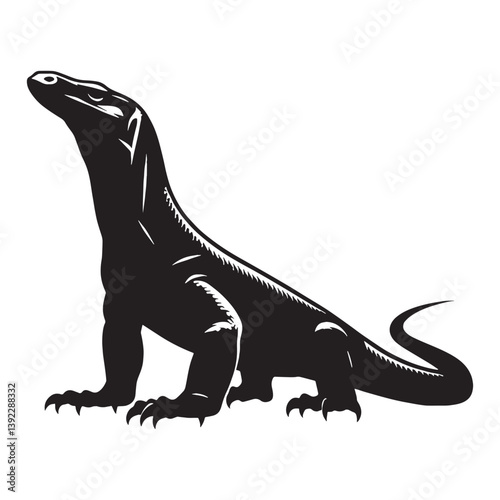 Terrifying Komodo Dragon silhouette, striking fear with its massive body – Komodo Dragon illustration – Minimalist Komodo Dragon vector – Lizard silhouette

