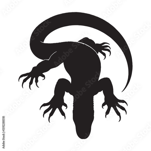 Vicious Komodo Dragon silhouette, known for its lethal bite – Komodo Dragon illustration – Minimalist Komodo Dragon vector – Lizard silhouette

