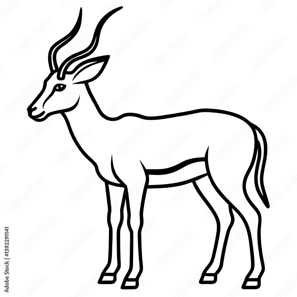 Fototapeta premium Antelope Silhouette in Line Art Style