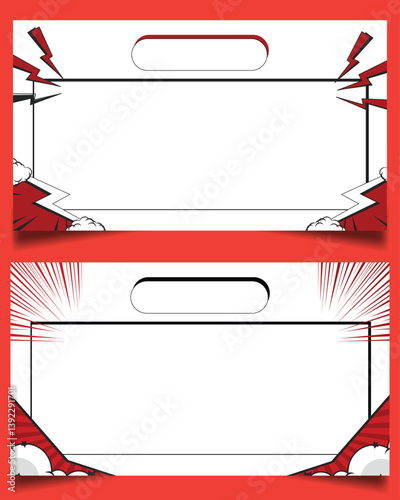 Creative and Bold Comic Book Style Template Design Featuring Dynamic Borders and Explosive Elements, Perfect for Presentations, Invitations, and Marketing Materials, Unique and Eye-Catching Concept"
