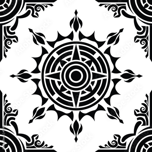 Isolated floral pattern| Hand drawing pattern|  Floral Damask Seamless Pattern| Ornament Pattern Border Design| Black and white floral pattern vector illustration