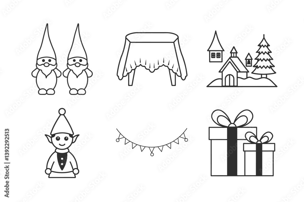 Christmas Icons Ornaments Set Outline Vector Template Design Christmas Icons Ornaments Set Outline Vector Template Design