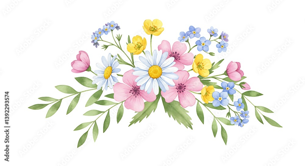 Fototapeta premium Watercolor Whisper: A Delicate Spring Bouquet AI Generated
