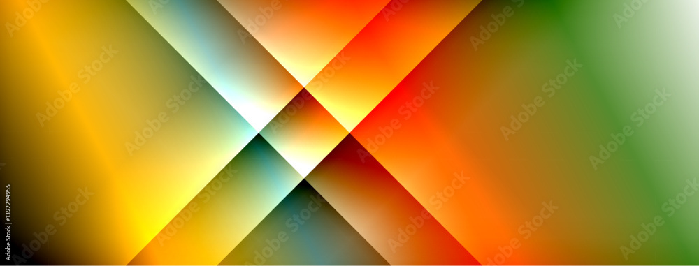 Bright geometric shapes intersect. Colors blend, creating dynamic gradients. Vivid orange, green, yellow, blue tones dominate composition. Abstract design evokes energy. Bright geometric shapes intersect. Colors blend, creating dynamic gradients. Vivid orange, green, yellow, blue tones dominate composition. Abstract design evokes energy.