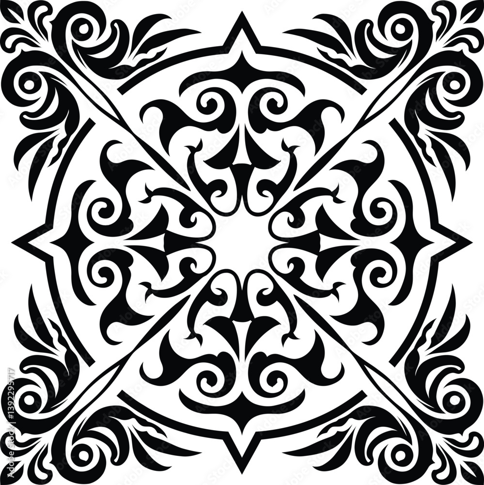 Isolated floral pattern| Hand drawing pattern|  Floral Damask Seamless Pattern| Ornament Pattern Border Design| Black and white floral pattern vector illustration