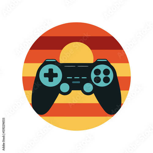 retro vintage sunset gaming controller vector illustration for t shirt design  