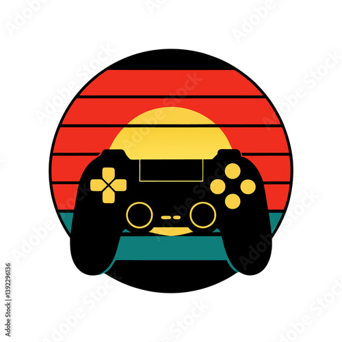 retro vintage sunset gaming controller vector illustration for t shirt design  