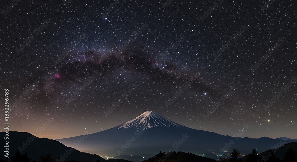 Fototapeta premium Night Sky Panorama: Majestic Mountain under the Milky Way AI Generated
